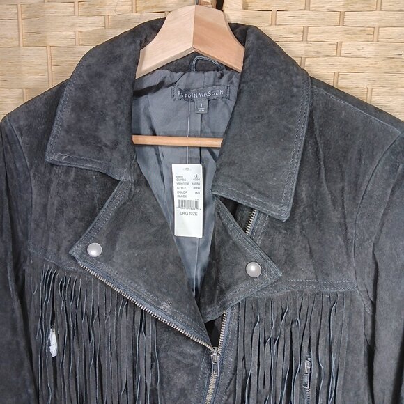 PS Erin Wasson Leather Jacket Large NWT Medium Cropped Fringe Moto Boho - Picture 5 of 8